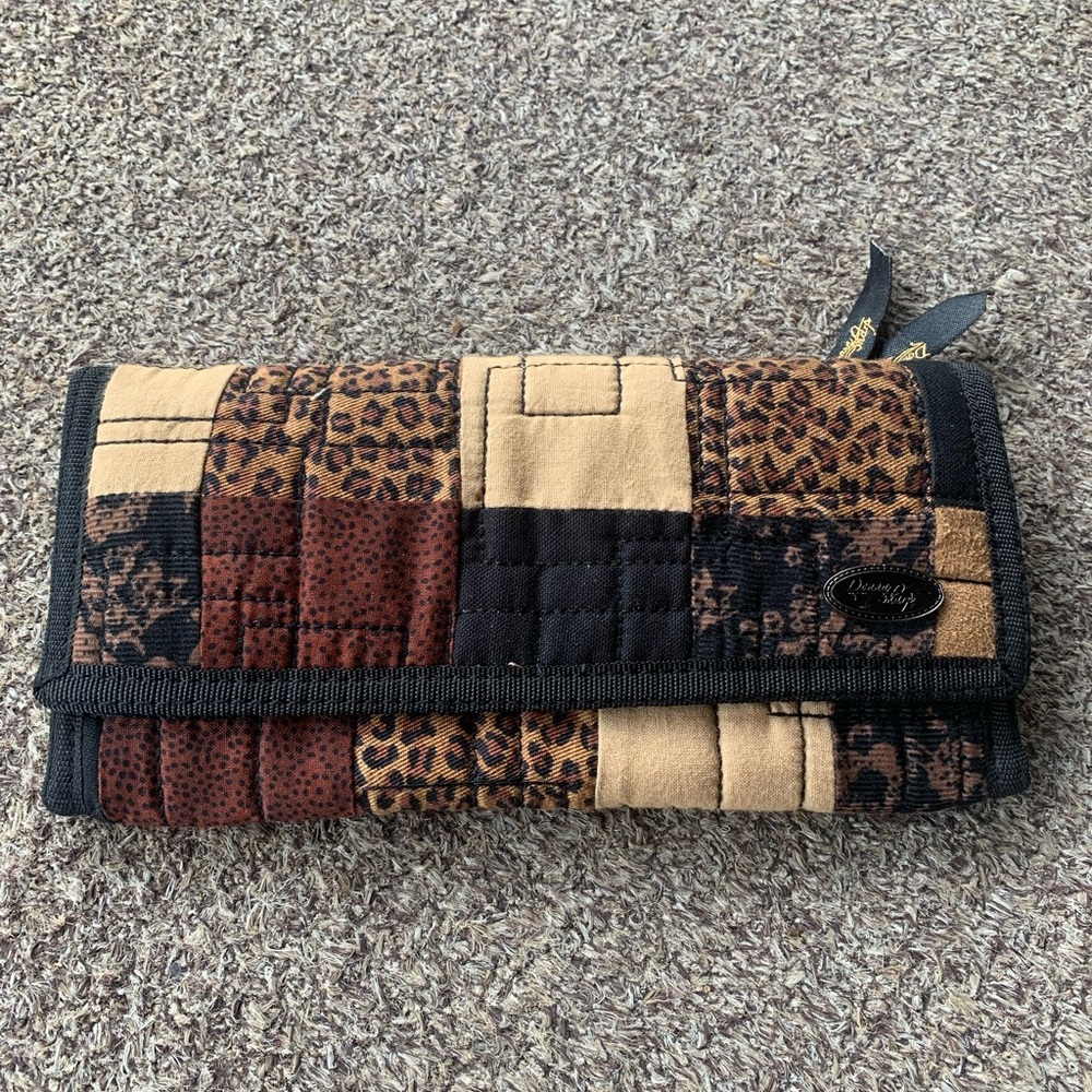 Vintage Donna Sharp Quilted Trifold Patchwork Wallet in Leopard and Brown Tones